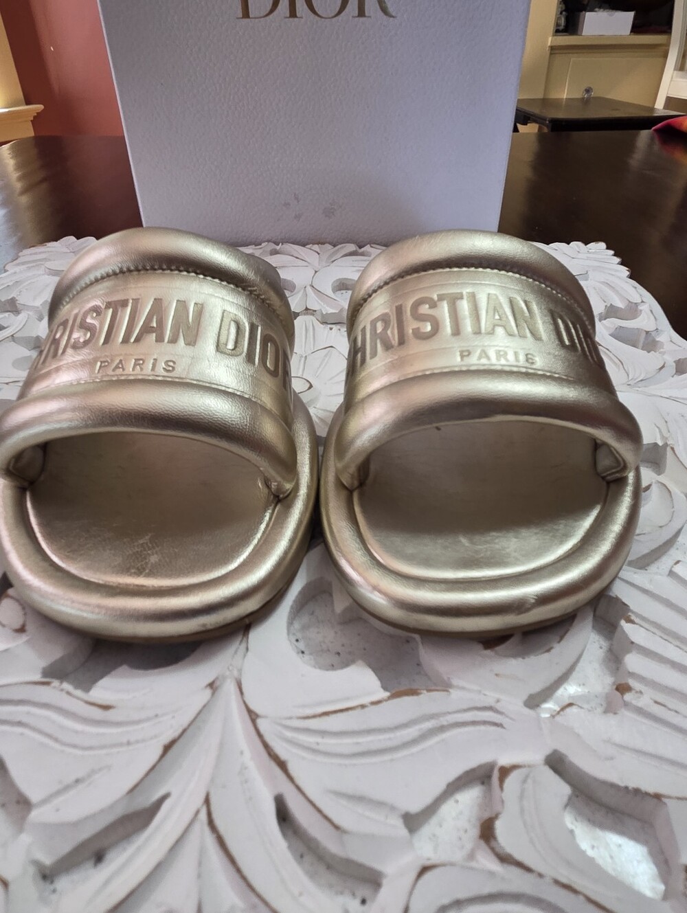 Christian Dior Every D Slide Sandal, In Pale Gold, Size 8.5